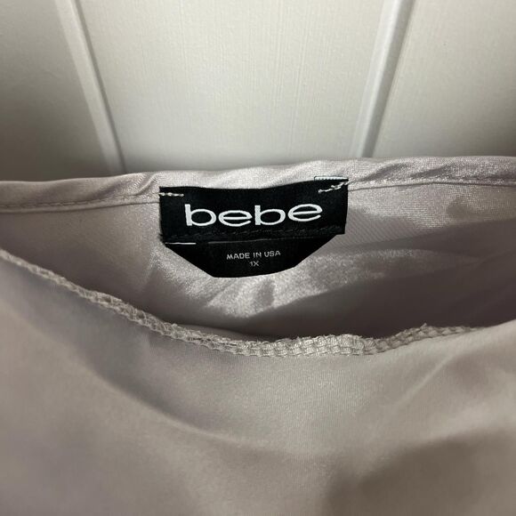 Vintage Bebe Silver Metallic Cowl Neck Slip Dress Nightie Made in the USA Sz XL - Picture 3 of 4